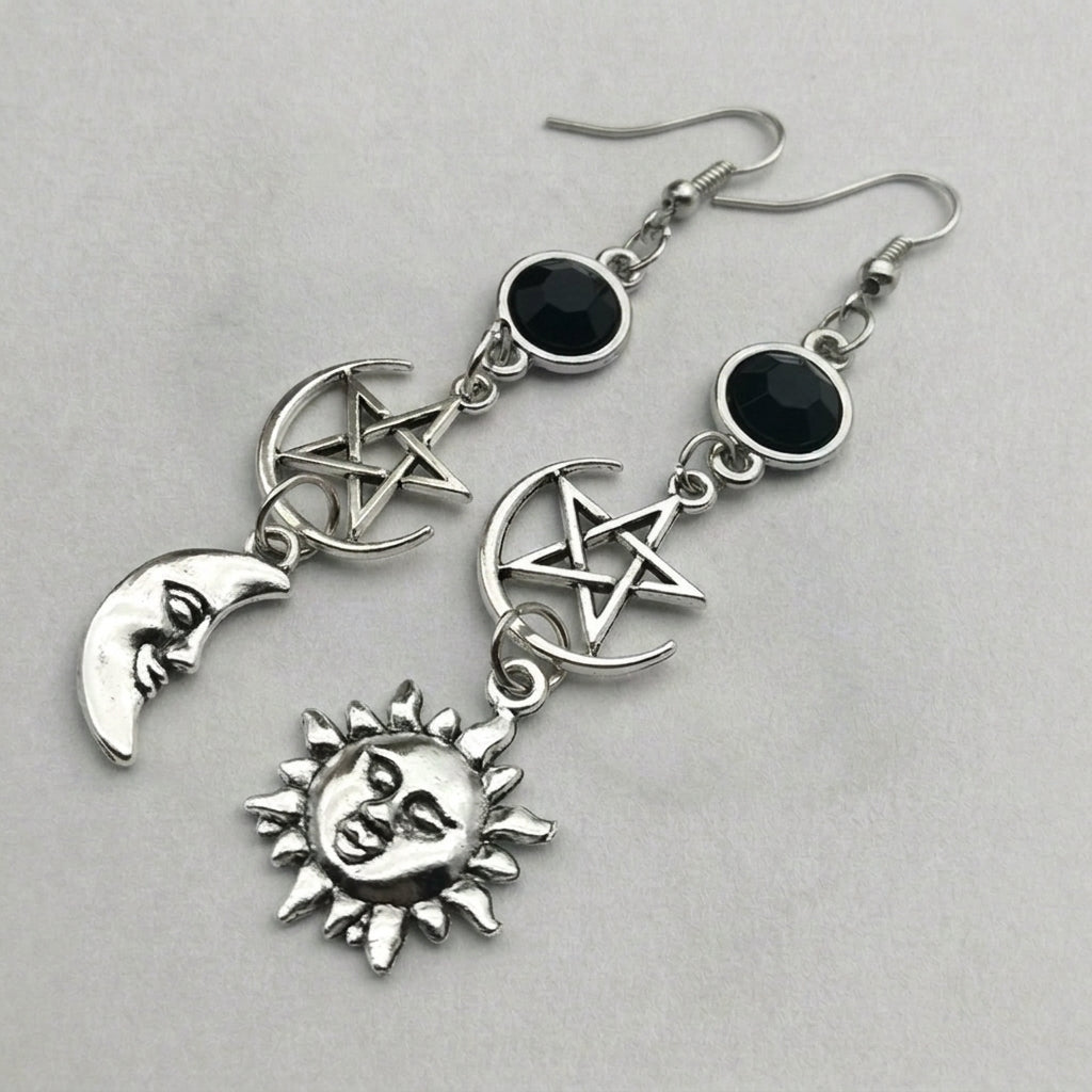 Mismatched Sun Moon Star Earrings