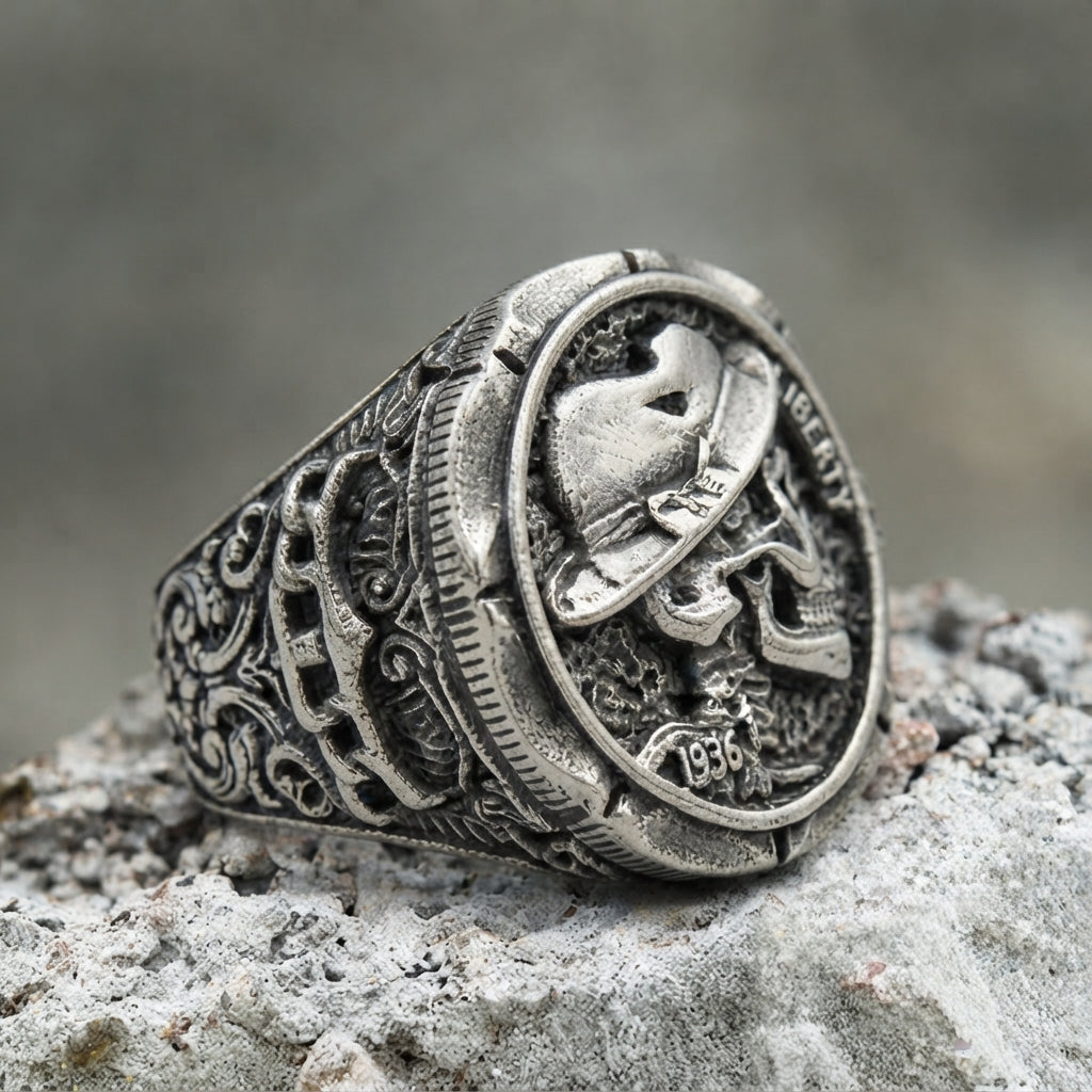 Hobo Nickel Skull Ring