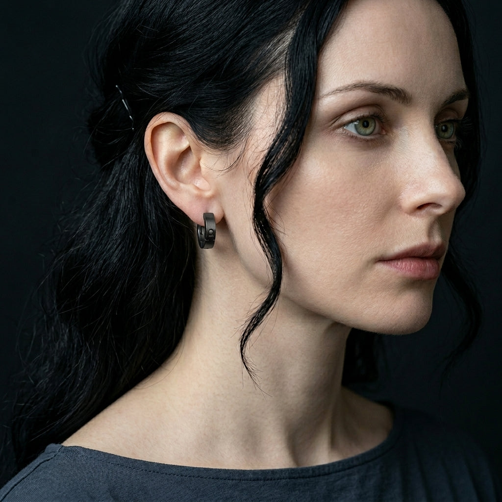 Studded Black Goth Hoops Earrings