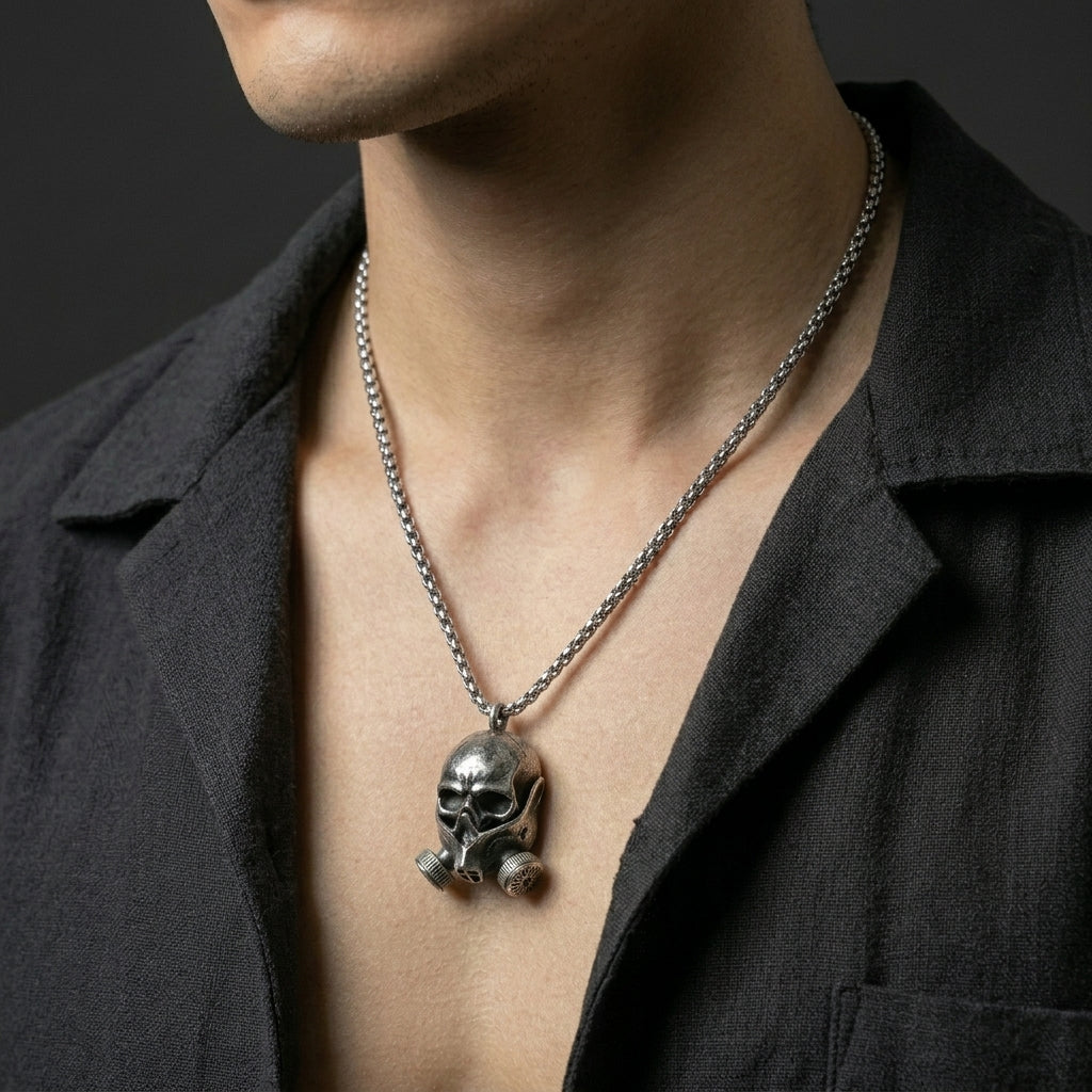 Toxic Reaper Skull Gas Mask Pendant Necklace