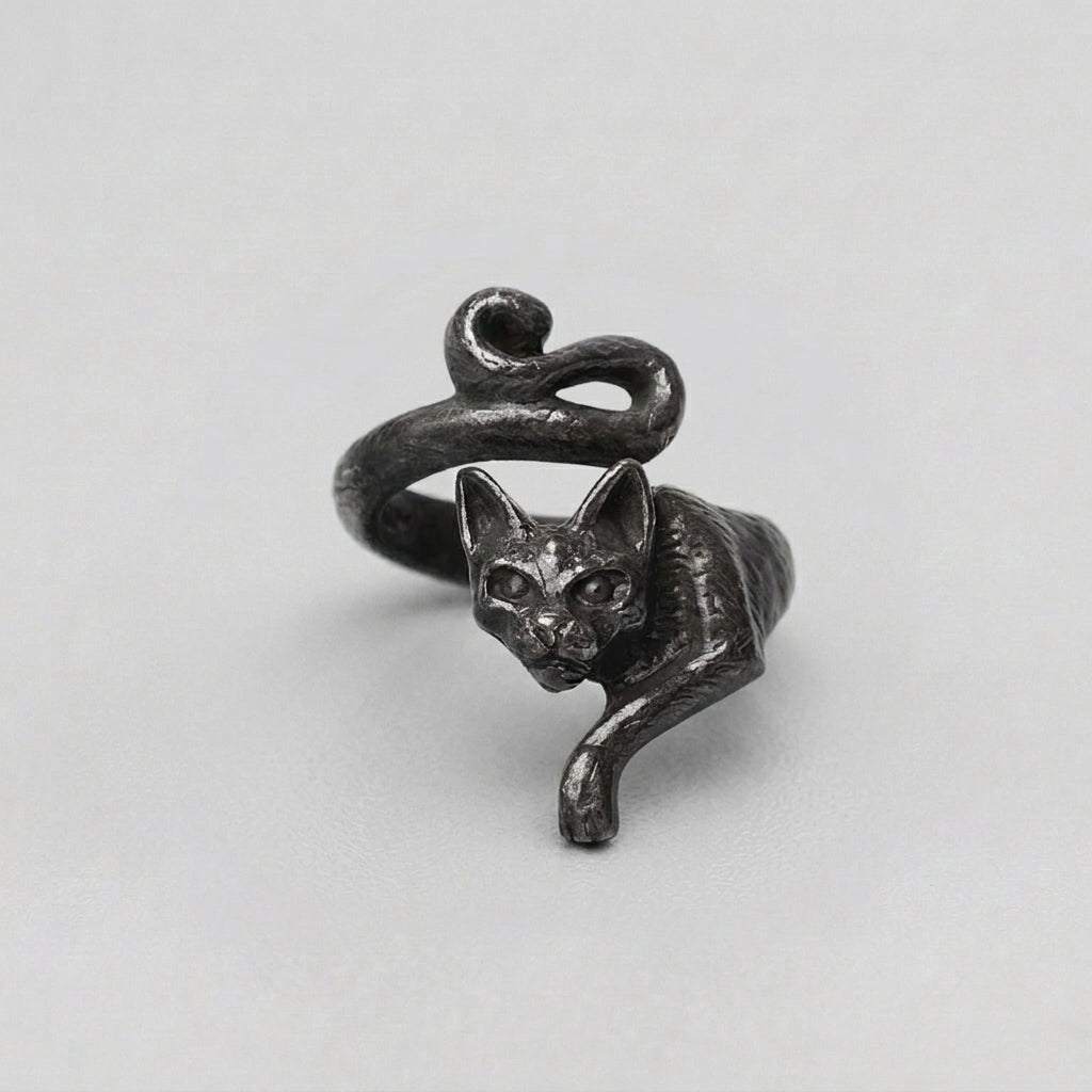 Witches Black Cat Wrap Ring