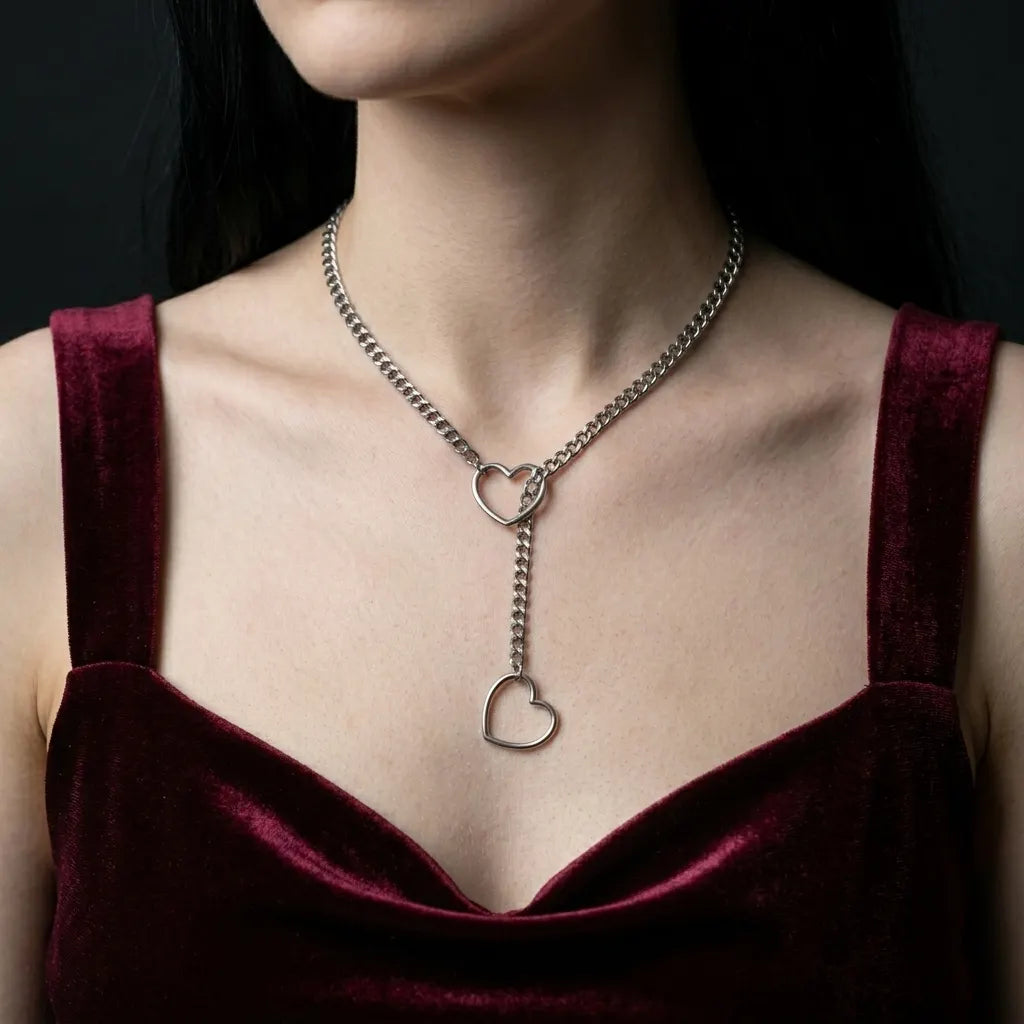 Double Open Heart Lariat Necklace