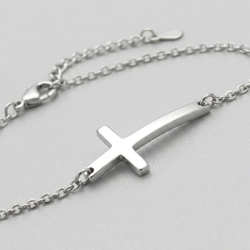 Silver Cross Charm Delicate Chain Bracelet