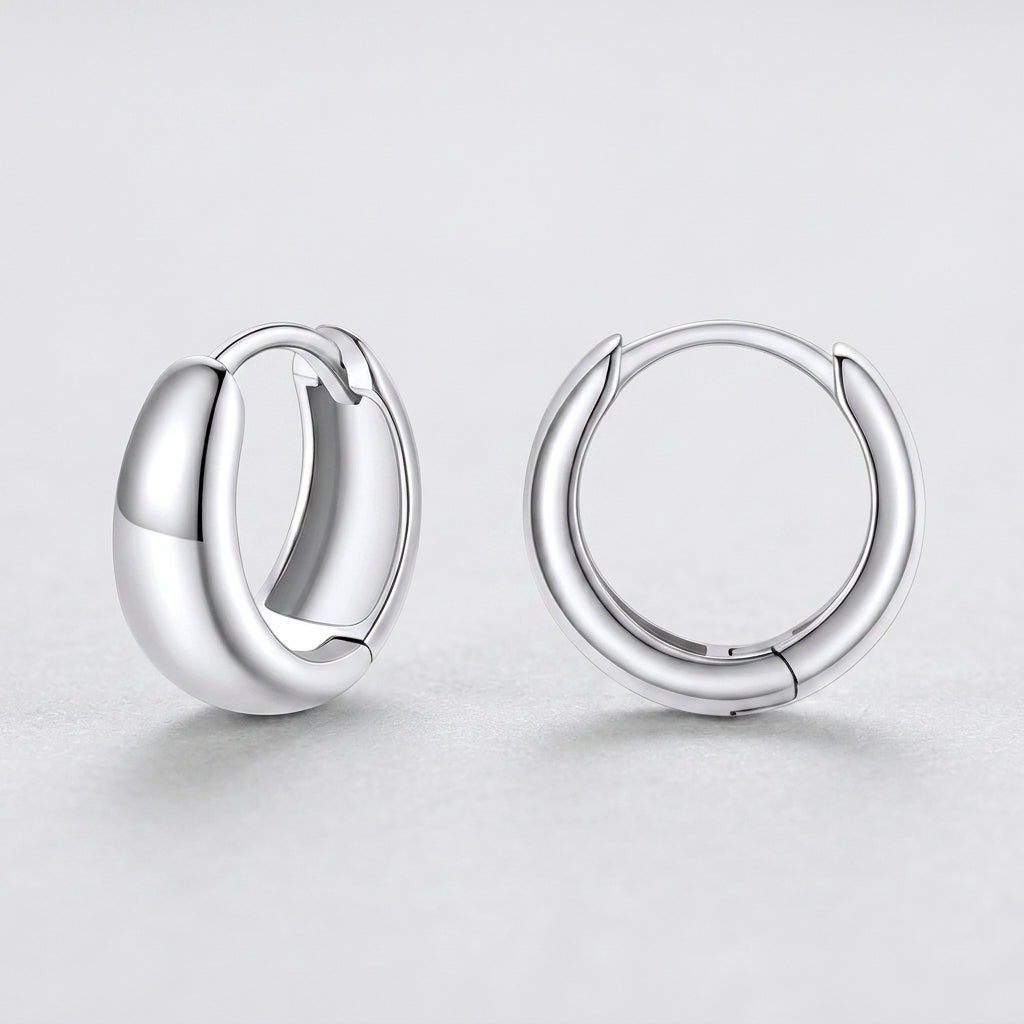 Silver Dome Huggie Earrings