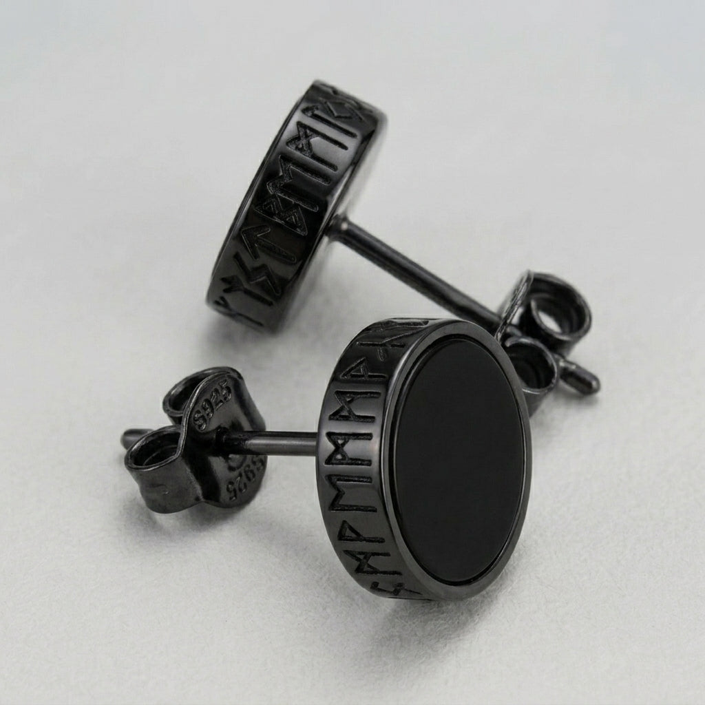 Rune-patterned black studs Earrings