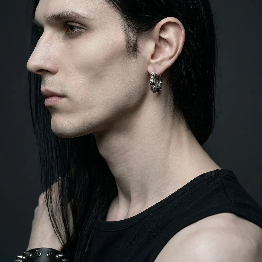 Stacked Skull Huggie Hoop Earrings