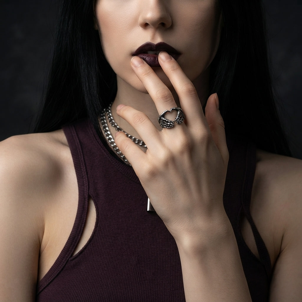 Skeleton Hands Heart Ring