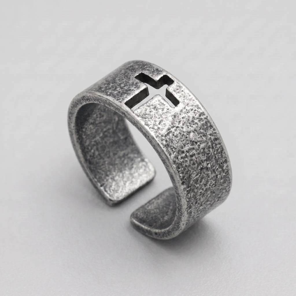 Shadow Cross Cutout Open Band Ring