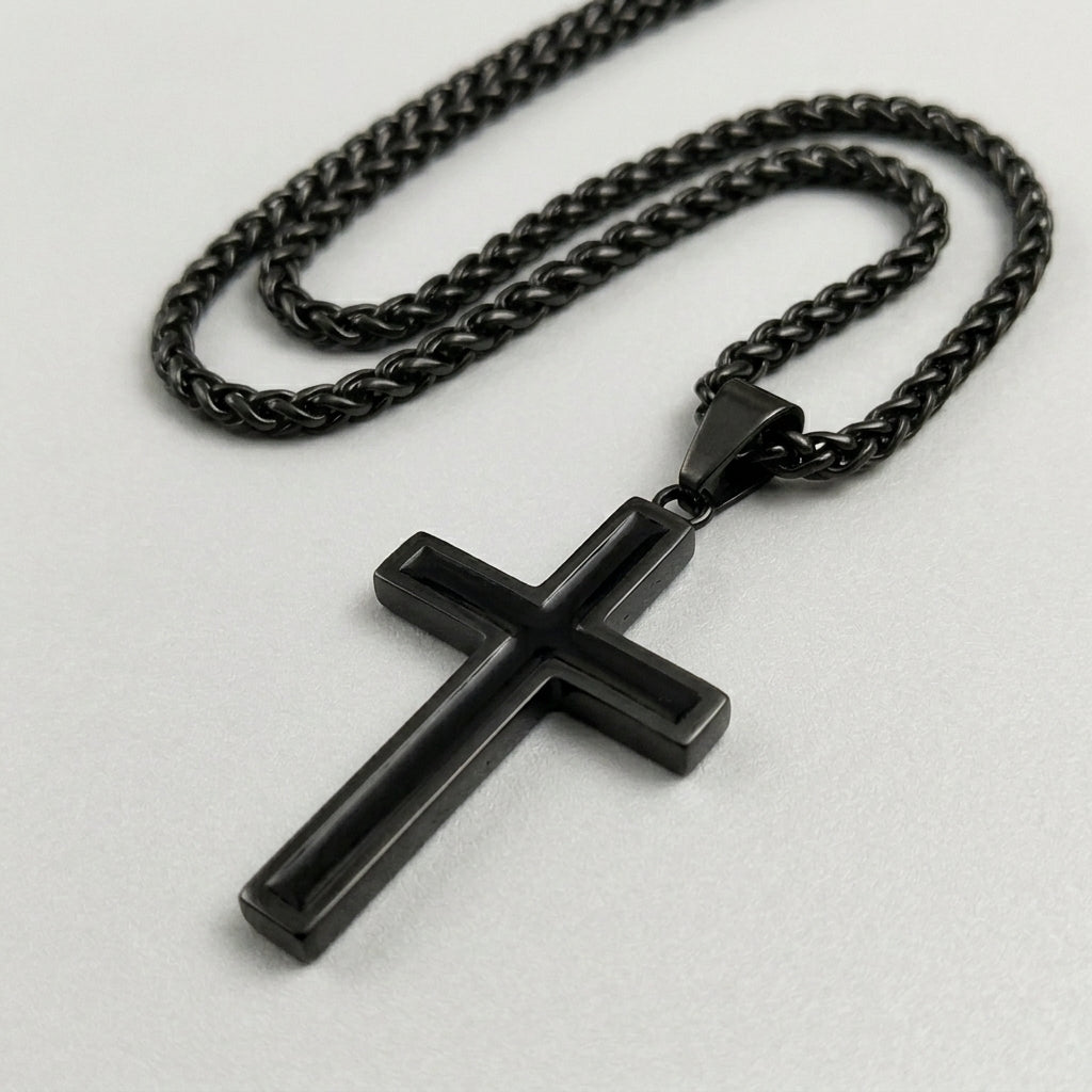 Bold Black Cross Pendant Necklace