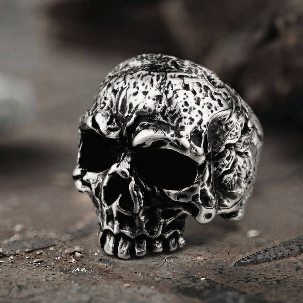 Weathered Warrior Skull Ring