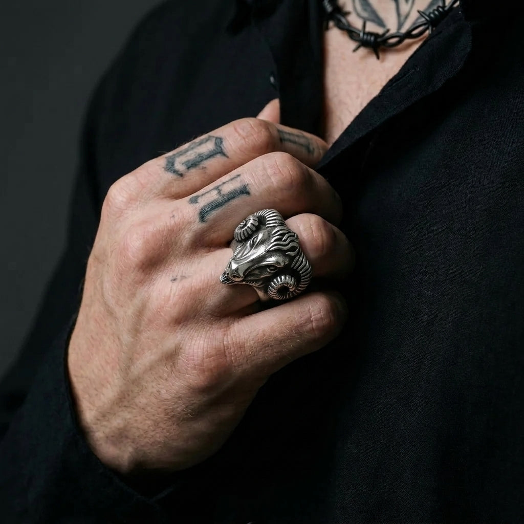 Gothic Ram Head Ring