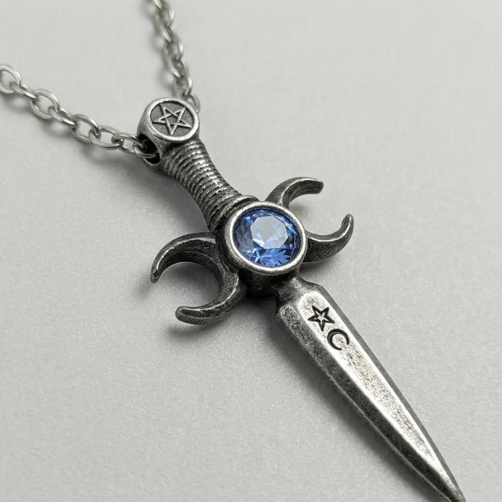 Triple Moon Athame Dagger Necklace