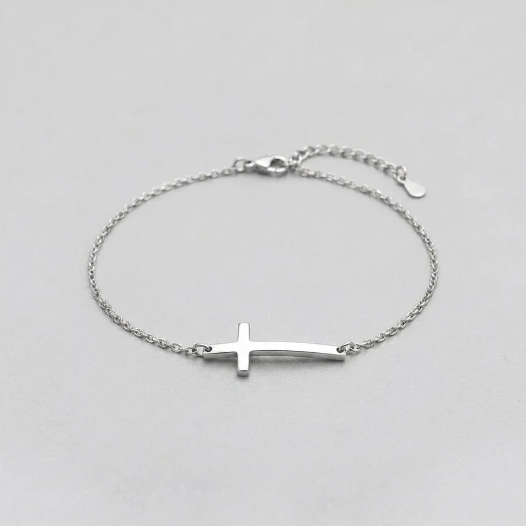 Silver Cross Charm Delicate Chain Bracelet
