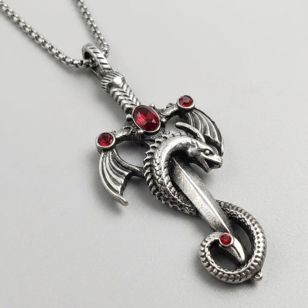 Cursed Serpent Wing Crimson Cross Necklace