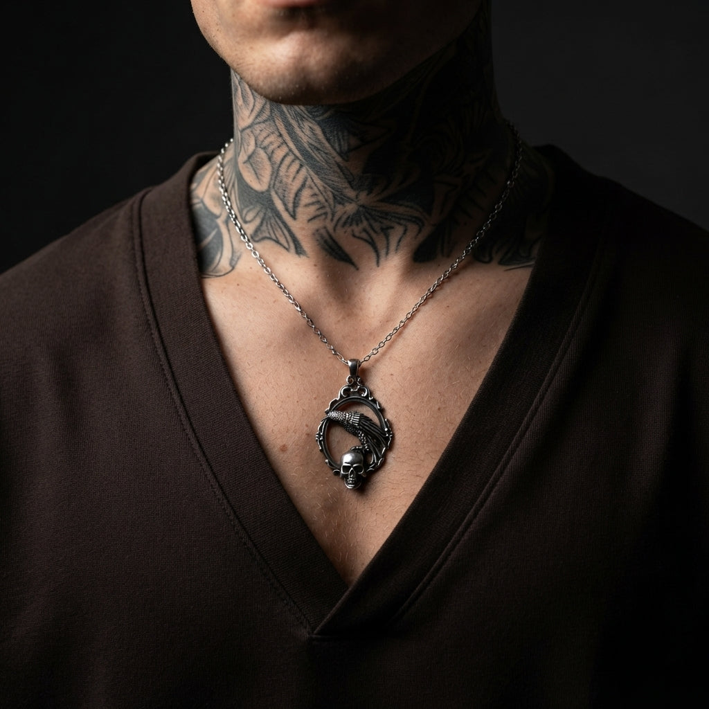 Raven & Skull Frame Necklace