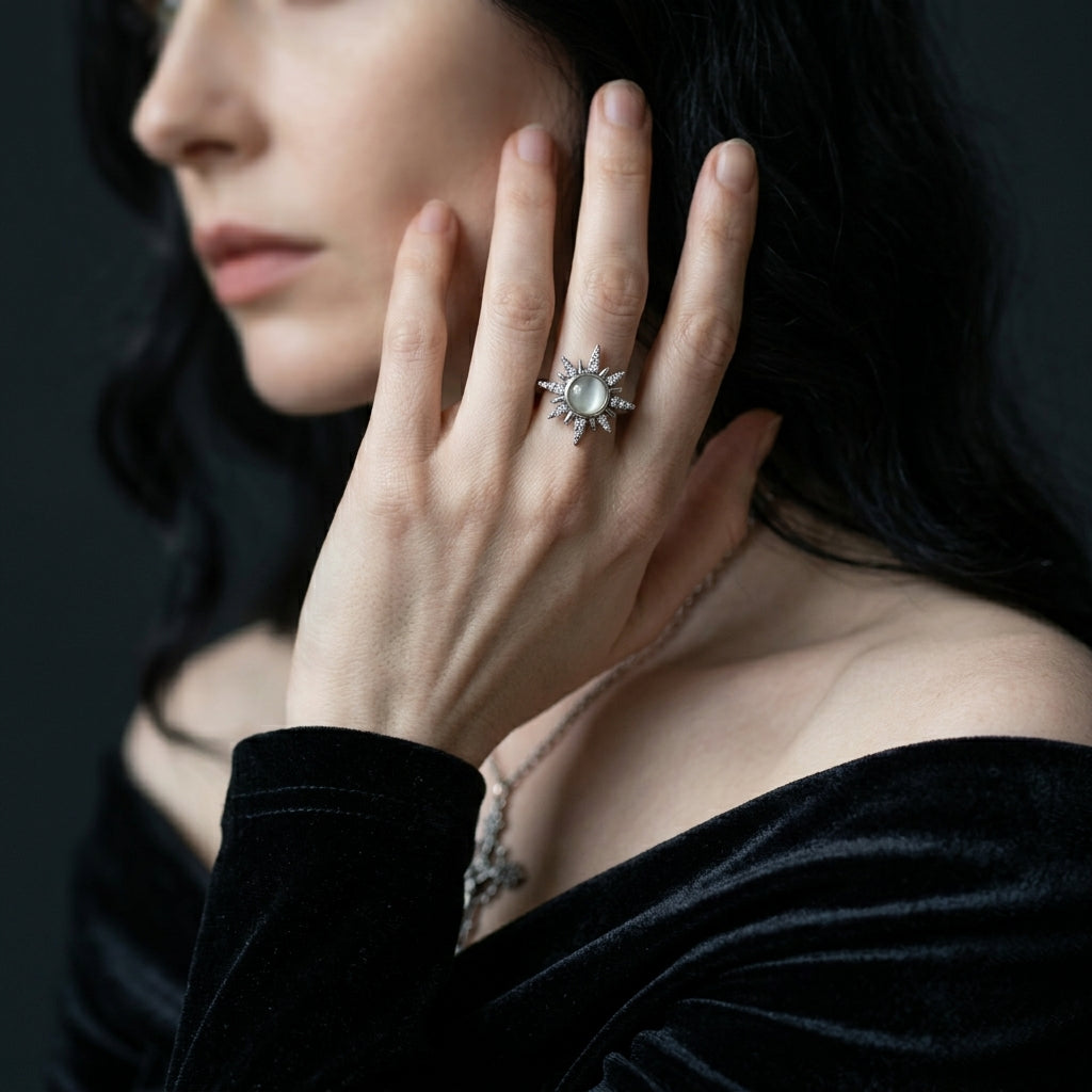 Crystal North Star Spike Solitaire Ring
