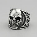 Fanged Skull Tribal Flame Wide Band Ring
