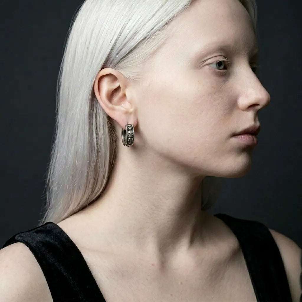 Skull Eternity Huggie Hoop Earrings