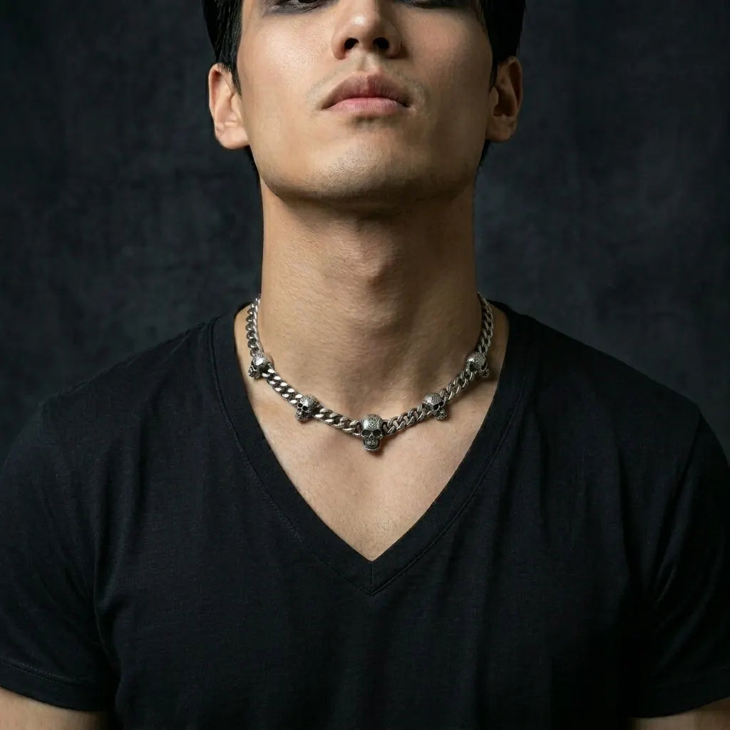 Multi-Skull Station Cuban Chain Necklace