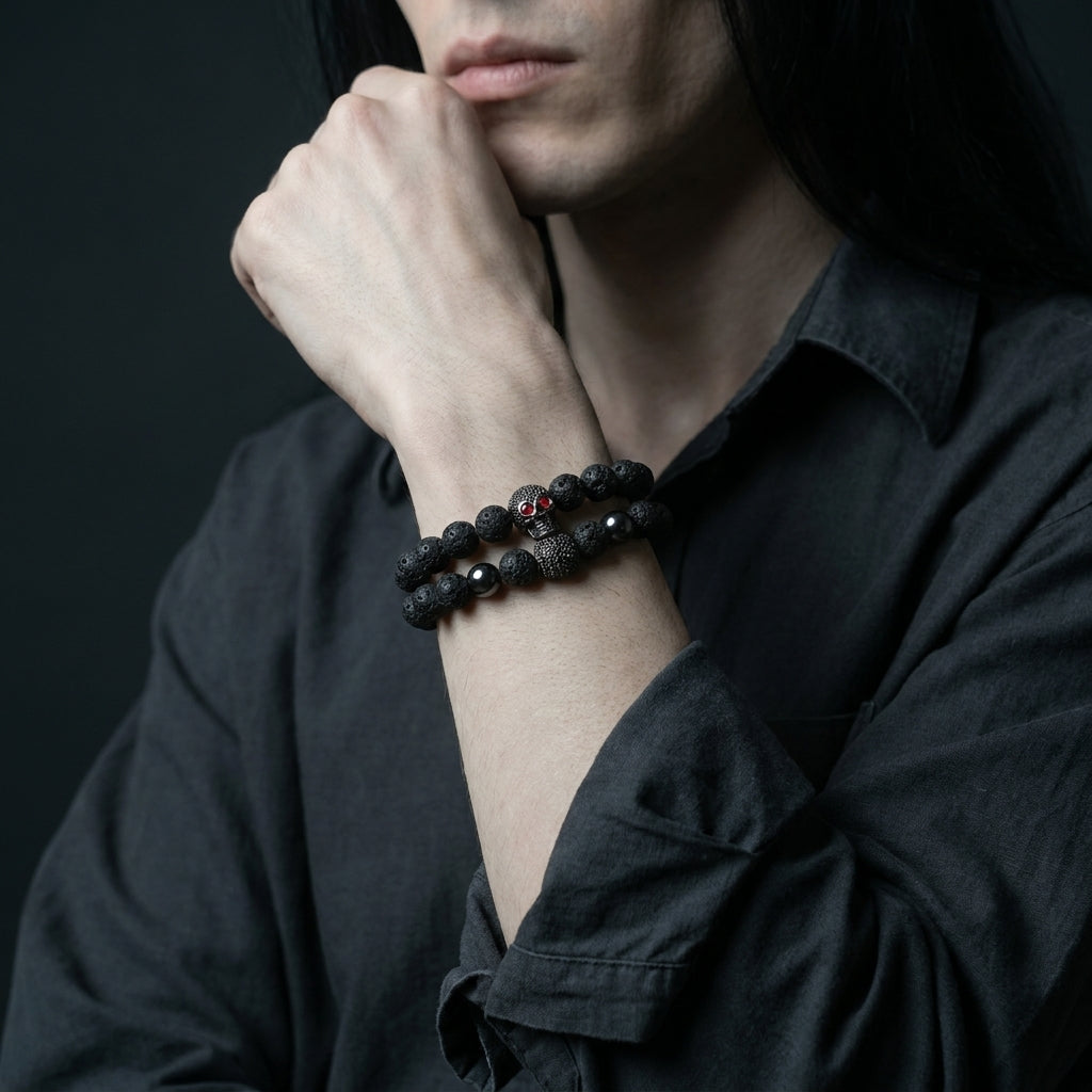 Skull Beaded Bracelet Set Red-Eyed Skull Bracelet Set