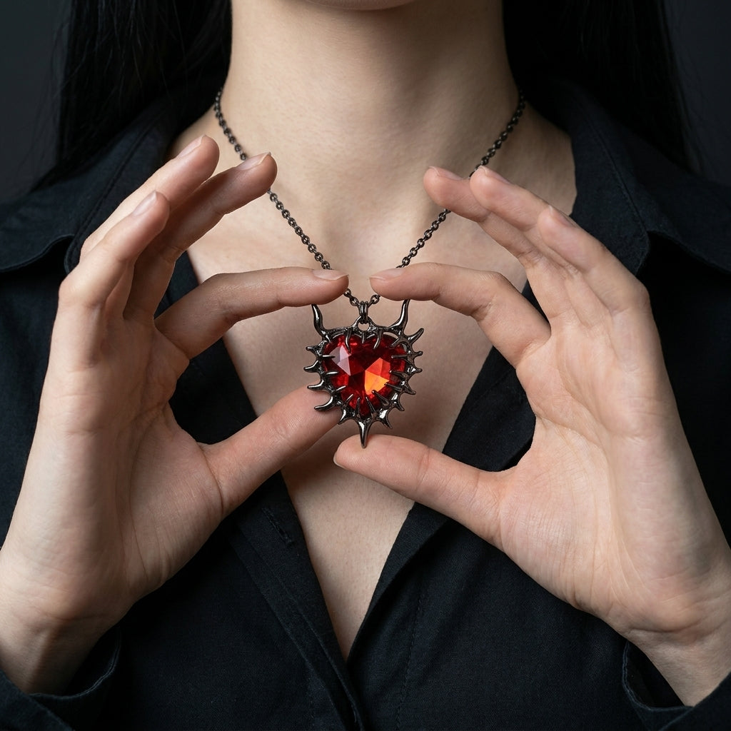 Gothic Heart Pendant Necklace Dark Thorn Heart Necklace