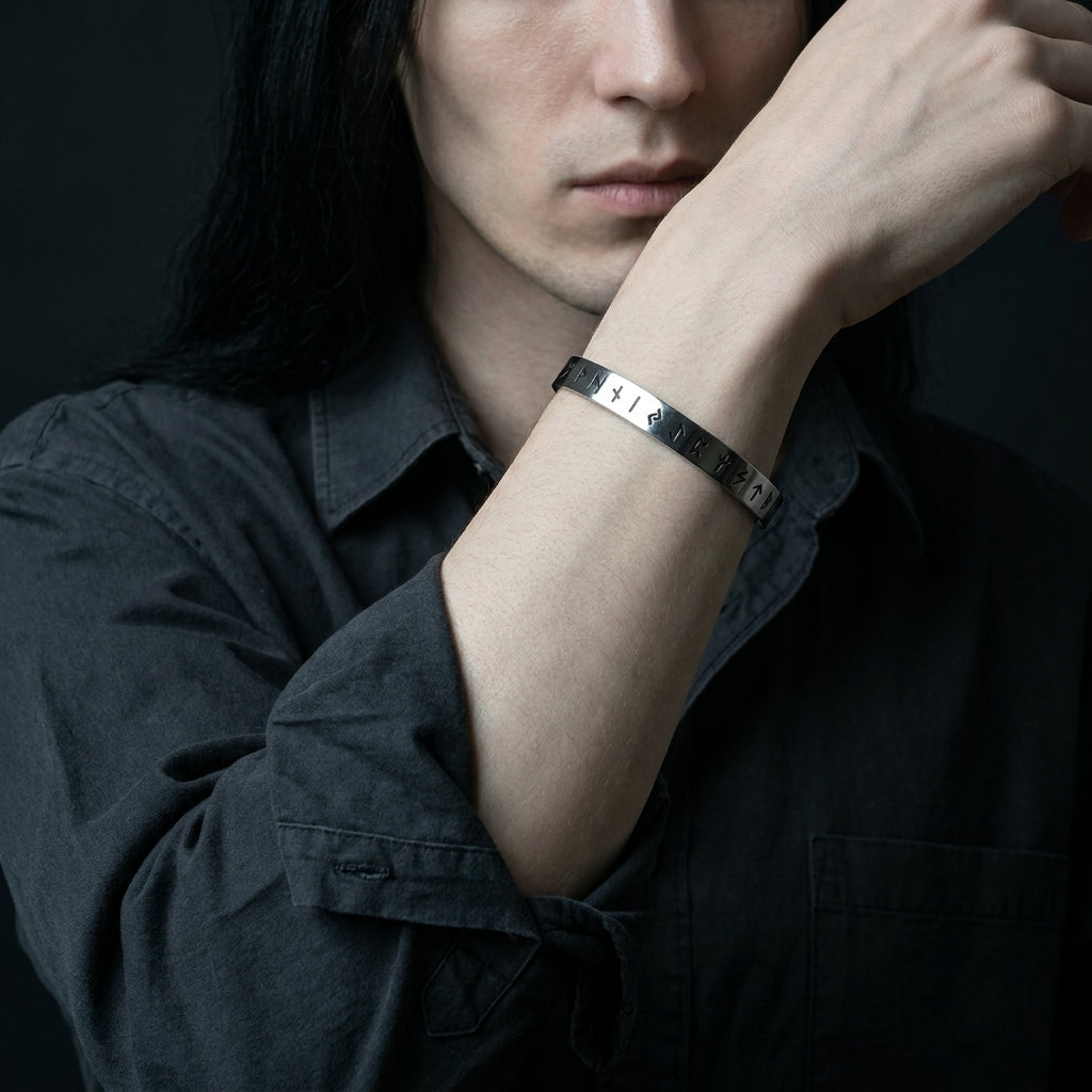 Runic Silver Cuff Bracelet