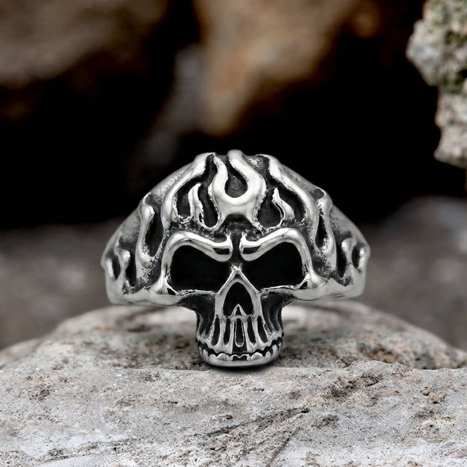 Tribal Flame Skull  Statement Ring