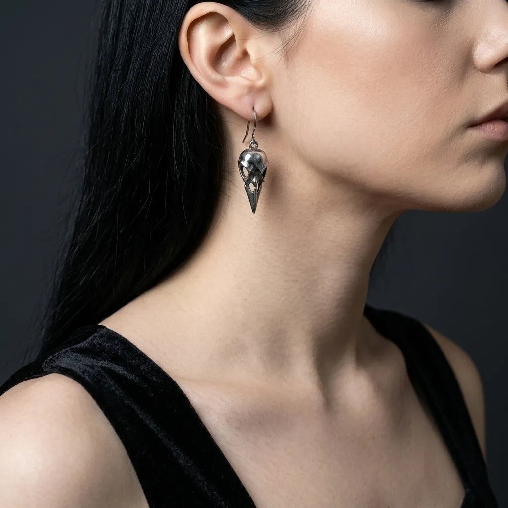Raven Skull Dark Omen Earrings
