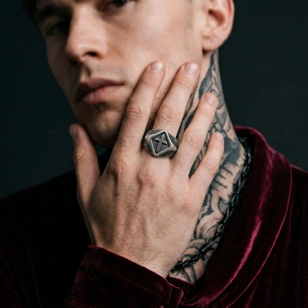 Brushed Cross Signet Ring