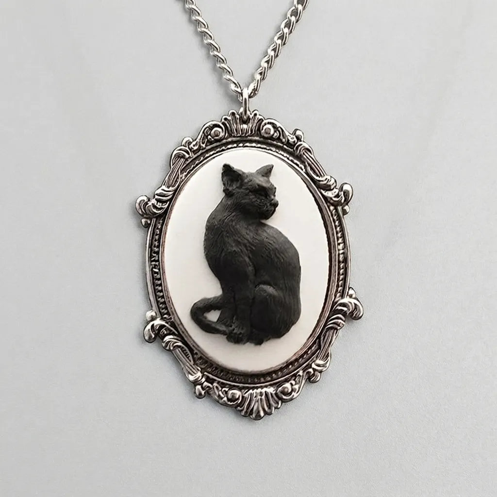 Midnight Cat Cameo Necklace