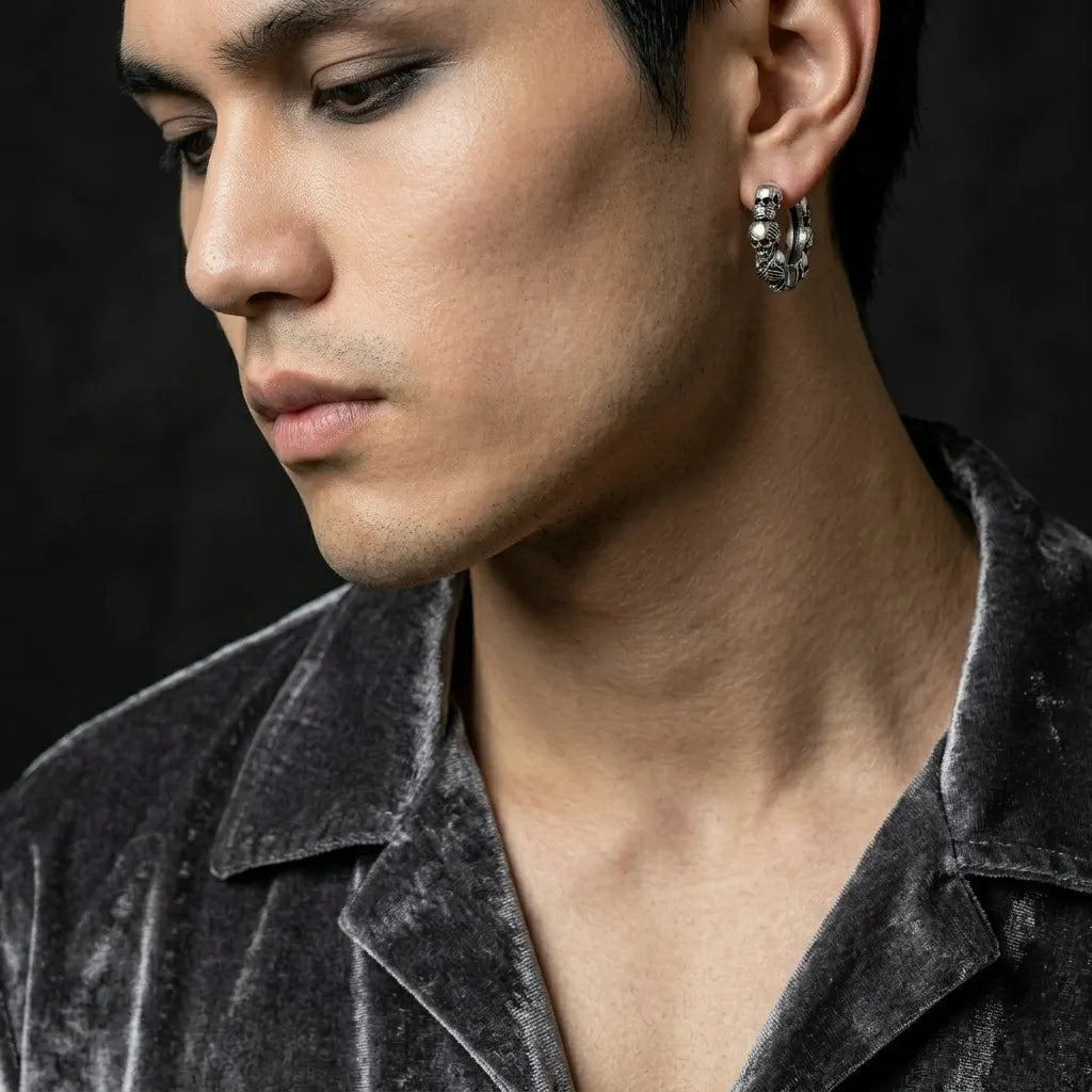 Stacked Skull Huggie Hoop Earrings